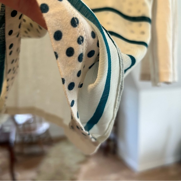 LOFT Cream Polka Dot Striped Blouse - Picture 8 of 9
